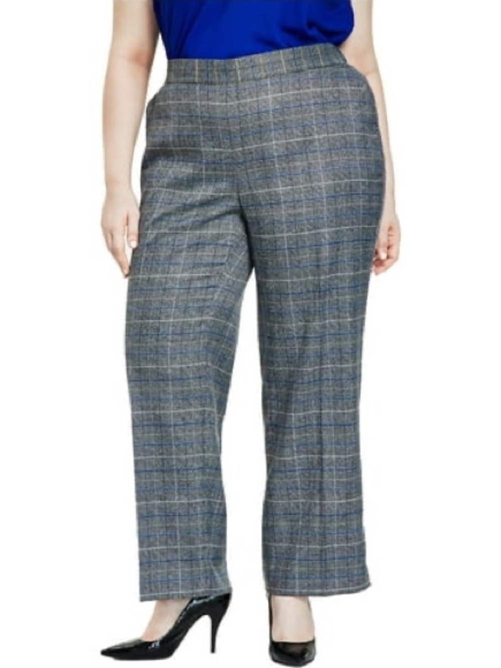 Kasper Gray Plaid Dress Pants with Blue Windowpane